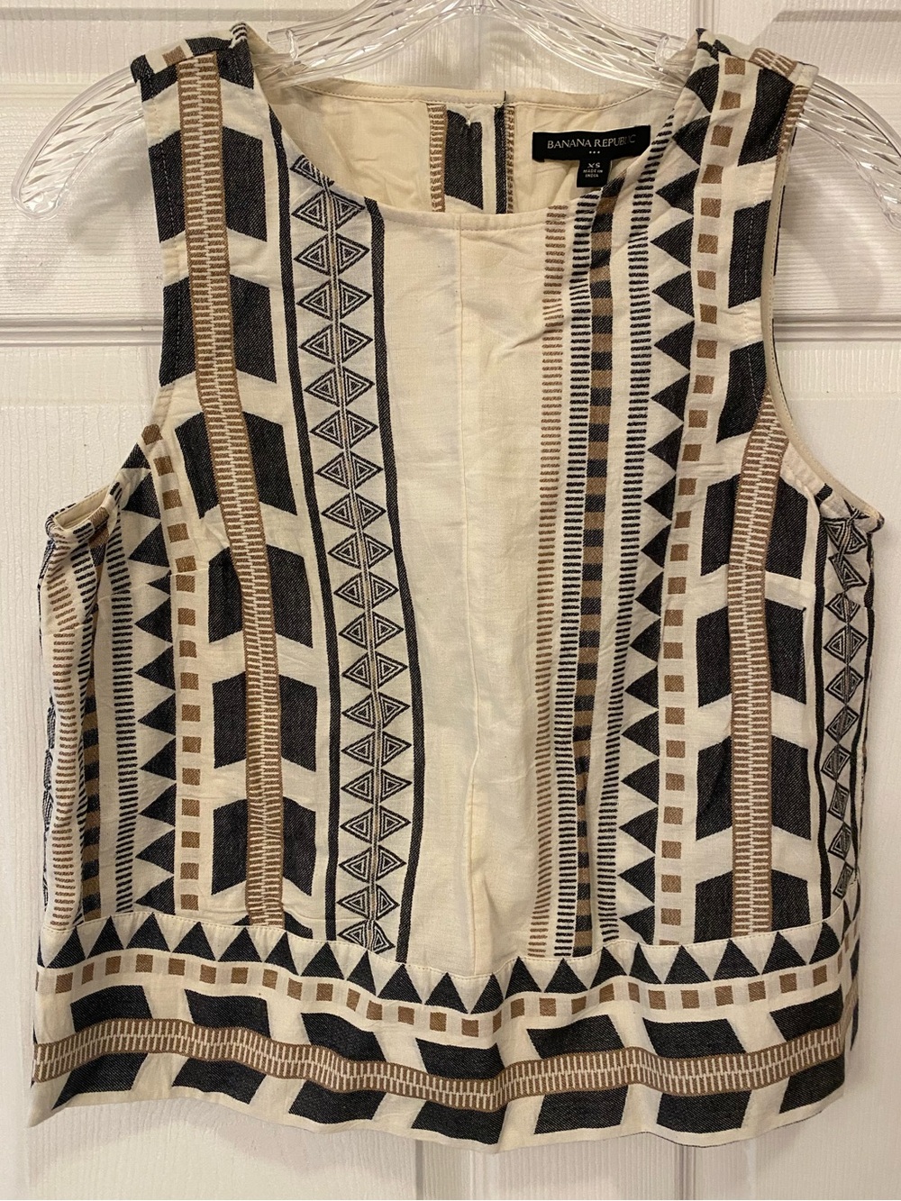 Banana Republic Cream Tank Top with Black & Brown Geometric Print